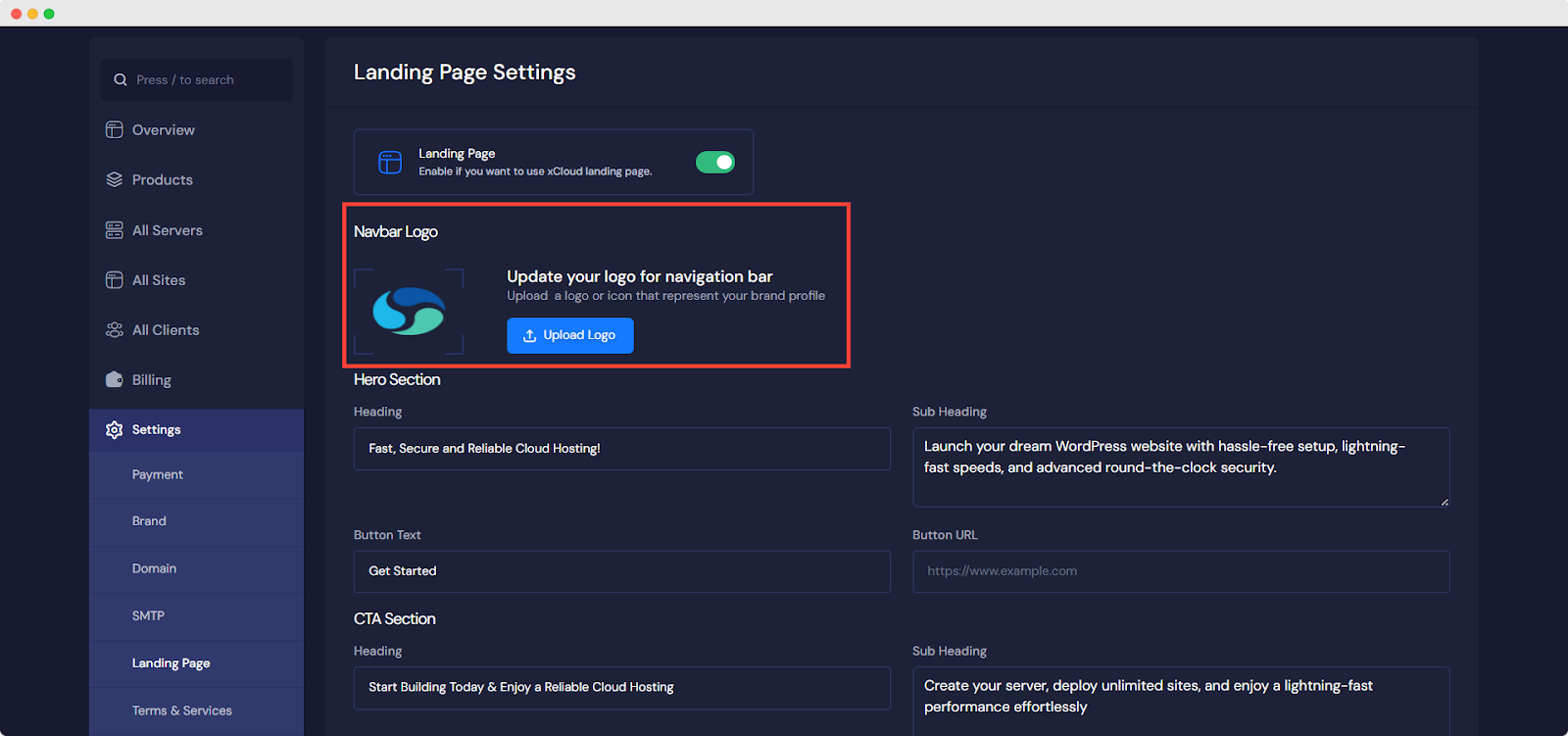 Customize Reseller Landing Page in xCloud